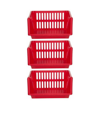 6 Tier Multi-Purpose Plastic Stacking Storage Basket Stackable Shelves Vege Fruit Food Stationary Organize Rack Stand Red 35Cm from B&Q