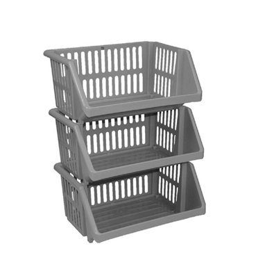 9 Tier Multi-Purpose Plastic Stacking Storage Basket Stackable Shelves Vege Fruit Food Stationary Organize Rack Stand Silver 35Cm from B&Q