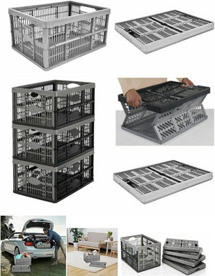 Foldable Collapsible Plastic Storage Crates Basket Stackable For Kitchen Fruit Vege Bedroom Office Books Toys 32 Liter from B&Q