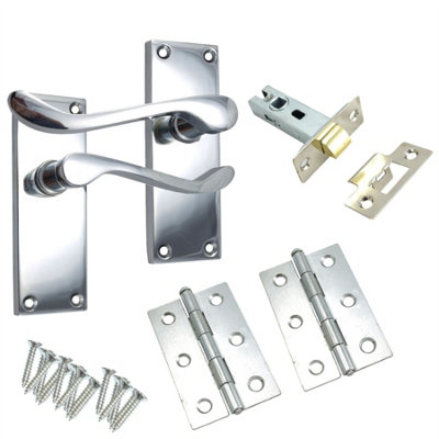 Keypak Passage Bedroom Door Handle Chrome 112mm 4 Inch Scroll Latch Handle Tubular Mortice Latch Faceplate Butt Door Hinge Kitchen from B&Q