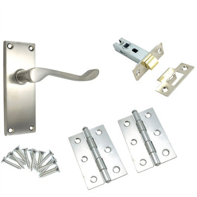 Keypak Passage Bedroom Door Handle Satin Chrome 112mm 4 Inch Scroll Latch Handle Tubular Mortice Latch Faceplate Butt Door Hinge from B&Q