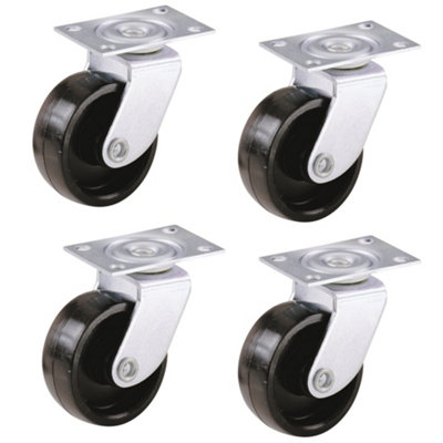 Keypak 40mm Swivel Castor WheelsFixing Plate -Black Plastic  4Pk23Kg Load-Easy-Roll For SofasChairs & Tables from B&Q
