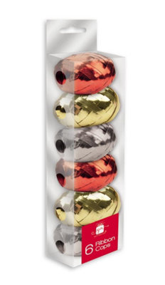 Anker Pack Of 6 Christmas Assorted Coloured Ribbon Cops from B&Q