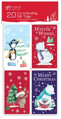 B&Q -  Pack Of 20 Coordinating Cute Bears Design Self Adhesive Christmas Gift Tag