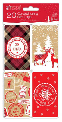 B&Q -  Pack Of 20 Coordinating Cosy Kraft Design Self Adhesive Christmas Gift Tag
