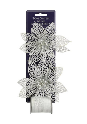 B&Q -  Deluxe Ponsettia Silver Flower Christmas Decoration