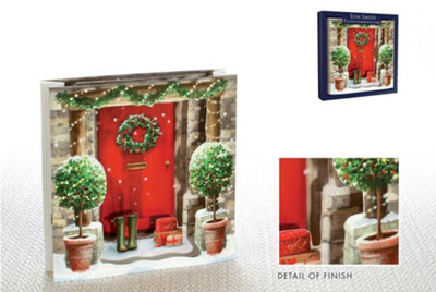 Pack Of 5 Handcrafted Front Door With Wreath Design Christmas Greeting Cards from B&Q