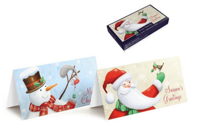  - Pack Of 20 Luxury Santa And Snowman Design Slim Christmas Greeting Cards