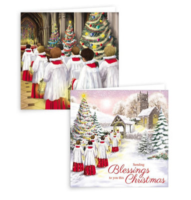  - Pack Of 10 Choir Scene Design Square Christmas Greeting Cards