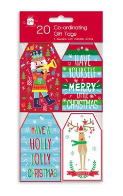 B&Q -  Pack Of 20 Coordinating Festive Fun Design Christmas Gift Tag With Metalic String