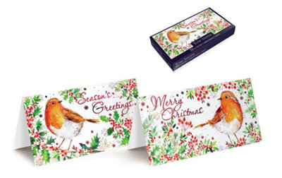  - Pack Of 20 Luxury Robin Design Slim Christmas Greeting Cards