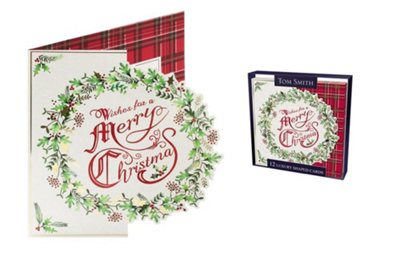  - Pack Of 12 Luxury Wreath Design Christmas Greeeting Cards