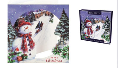  - Pack Of 12 Luxury Snowman Design Christmas Cards