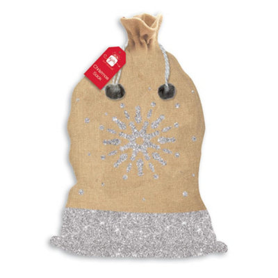 Anker Poly Hessian With Glitter Christmas Sack from B&Q