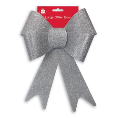 Anker Large Silver Glitter Christmas Bow from B&Q