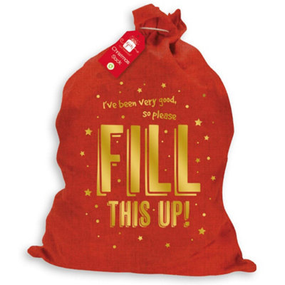 Anker Christmas Red Hessian Sack With Gold Print & Cord from B&Q