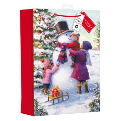 B&Q Christmas Snowman Design Gift Bag Extra Large