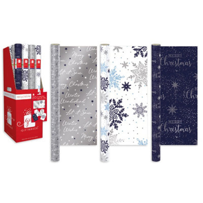 Christmas Wrapping Paper 3 x 4 Metres Rolls - White Silver Blue Designs - Image 4