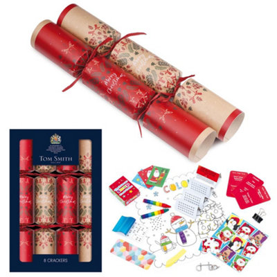 B&Q -  Pack Of 8 12.5" Red And Kraft Christmas Family Crackers