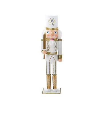 Nutcracker Christmas Decoration Wood Soldier 30Cm/11.8In Ornament Glitter Traditional Table Top Party Xmas Gift Gold Sword from B&Q
