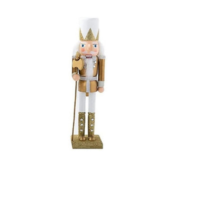 Nutcracker Christmas Decoration Wood Soldier 30Cm/11.8In Ornament Glitter Traditional Table Top Party Xmas Gift Gold from B&Q