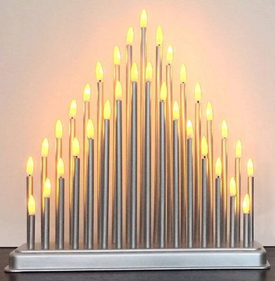 33 Led Plastic Pipe Tube Candle Tower Bridge Main Powered Warm White Window Holiday Festive Christmas Xmas Decoration Silver