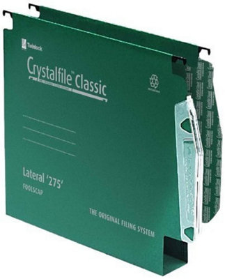 Rexel 275 Lateral Hanging Files With Tabs And Inserts30 mm Base100 Percent Recycled ManillaGreenCrystalfile ClassicPack from B&Q