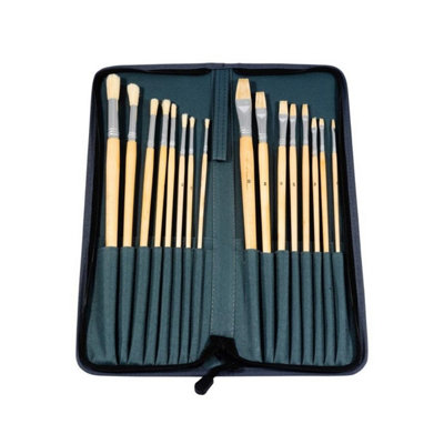 Jakar Oil & Acrylic Brush Set16-Piece Long Handle Hog Bristle & Pony Hair BrushesFlat & RoundZip-Up Carrying Case (6440) from B&Q