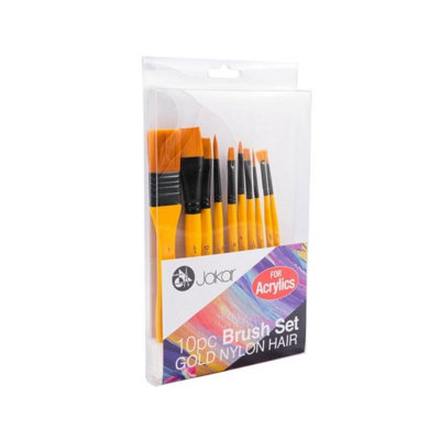 Jakar Acrylic Gold Nylon Hair Brush Set 10-Piece Includes Filbert Round Flat Shader Liner And Fan Brushes 6437 from B&Q
