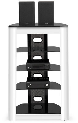 Homeology Zinnia 5-Tier Black Glass Shelves With Gloss White Fascia Entertainment Media Audio Rack from B&Q