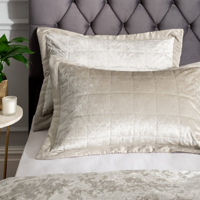 Catherine Lansfield Pillowcases Crushed Velvet Quilted 50X75Cm + Border Pack Of 2 Pillow Cases With Envelope Closure Natural from B&Q
