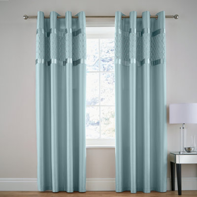 B&Q -  Sequin Cluster 66X72 Inch Eyelet Curtains Two Panels Duck Egg Blue
