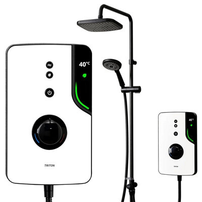 Triton Enlight Duelec White Dual Thermostatic Electric Shower 9Kw Fixed Diverter from B&Q