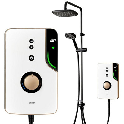 Triton Enlight Duelec Brass Dual Thermostatic Electric Shower 9Kw Black Diverter from B&Q