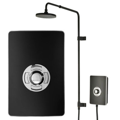 Triton Uniq Aspirante Matte Black Finish Electric Shower 9.5Kw Rainshower Head from B&Q