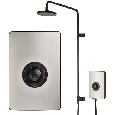 Triton Uniq Aspirante Nickel Effect Electric Shower 9.5Kw Rainshower Head from B&Q