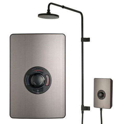 Triton Uniq Aspirante Pewter Effect Black Electric Shower 9.5Kw Rainshower Head from B&Q