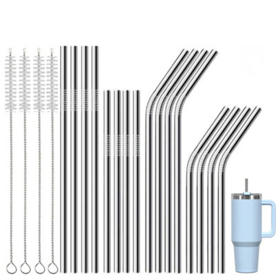 Straws Brush Drinks Set Stainless Steel Reusable 16Pcs With 4 Cleaning BrushesStraight & Bent Drinking Straw For 20/30Oz Tumbler from B&Q