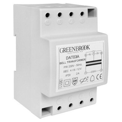 Greenbrook Dat03A Bell / Chime Transformer 4/8/12V Ac2A from B&Q