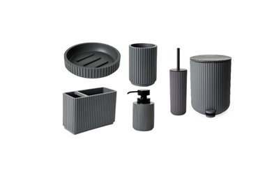 Textured 6 Pcs Dish Toothbrush Dispenser Tumbler Brush & Bin SetGrey from B&Q