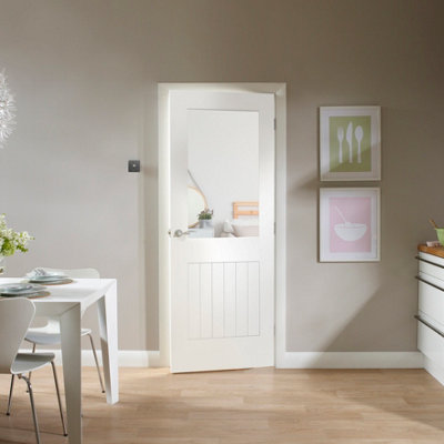 XL Joinery Internal White Primed Suffolk 1L With Clear Glass1981 X 762 X 35mm (30") from B&Q