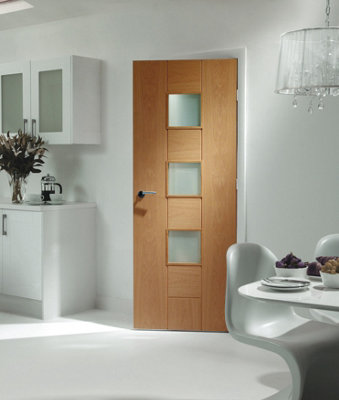 Xl Joinery Internal Messina Oak Clear Glass Pre-Finished Door 1981 X 838 X 35mm (33") from B&Q