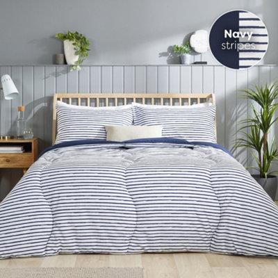 Slumberdown Coverless Comfort Duvet Double 10.5 Tog 2N1 Design Matching Pillowcases Reversible All Year Navy Printed Washable