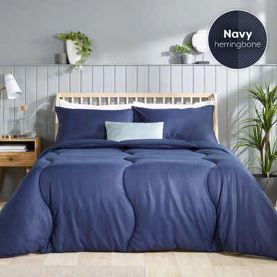 Slumberdown Coverless Comfort Duvet Single 10.5 Tog 2N1 Design Matching Pillowcase Reversible All Year Herringbone Cover Washable