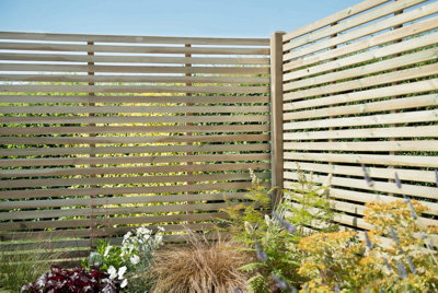 Forest Garden 1.8M X 1.5M Pressure Treated Contemporary Slatted Fence Panel Pack Of 4 from B&Q