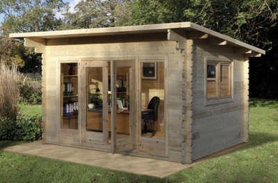 Forest Garden Melbury 4.0M X 3.0M Log Cabin - Pent Roof, Single Glazed 24Kg Polyester Felt, No Underlay