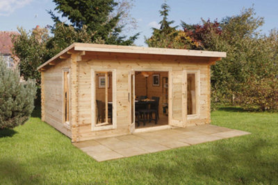 Forest Garden Mendip 5.0M X 4.0M Log Cabin - Pent Roof, Double Glazed, 24Kg Polyester Felt, Plus Underlay-31002 