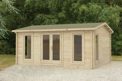 Forest Garden Rushock 5.0M X 4.0M Log Cabin - Apex Roof, Double Glazed 24Kg Polyester Felt, Plus Underlay