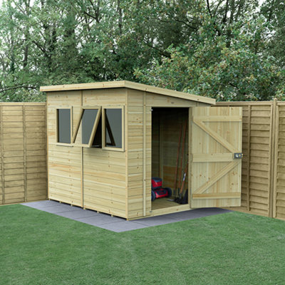 Forest Garden 8X6 Pent Shed Timberdale 25Yr Guarantee Tongue And Groove Pressure Treated - Three Windows