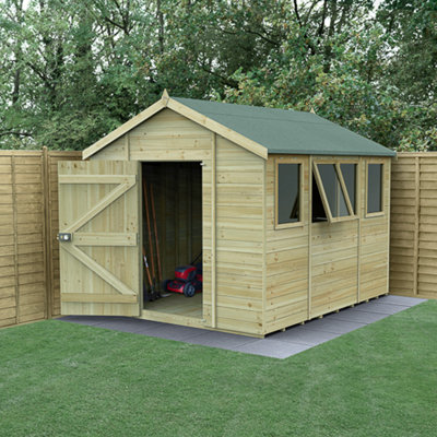 Forest Garden 10X8 Apex Shed Timberdale 25Yr Guarantee Tongue And Groove Pressure Treated- Four Windows